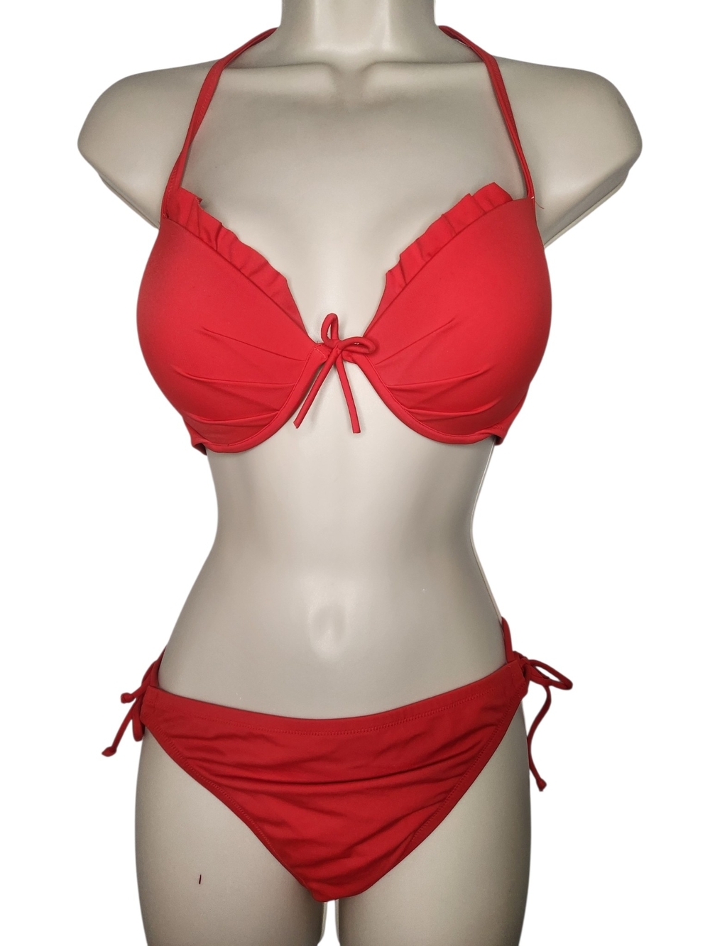 Victoria's Secret Red Sexy Halter Bikini Set 36B Top & Large Bottoms